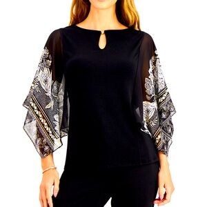 New JM Collection Fluttery sleeves beautiful print keyhole top Women’s Size PS